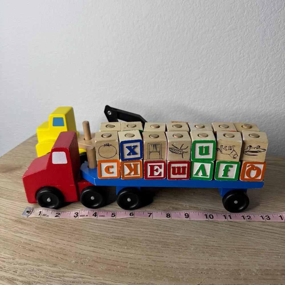 Melissa & Doug Wooden Alphabet Truck Blocks and‎ Trailer Excavator Toy Set
